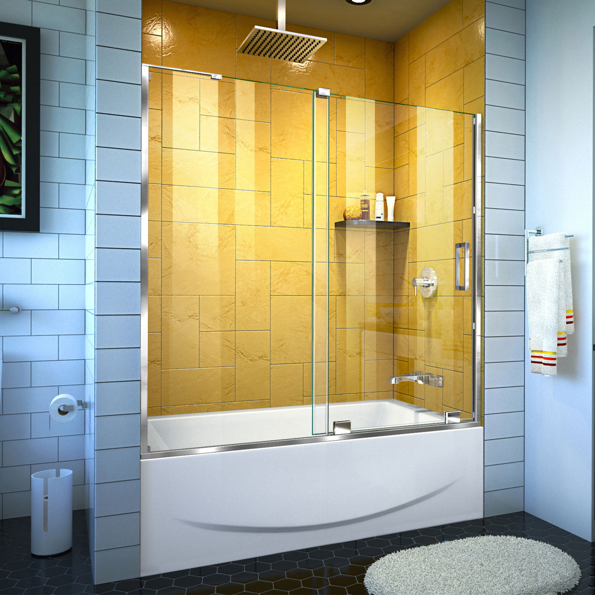 DreamLine Mirage-Z 56-60 in. W x 58 in. H Frameless Sliding Tub Door in Chrome