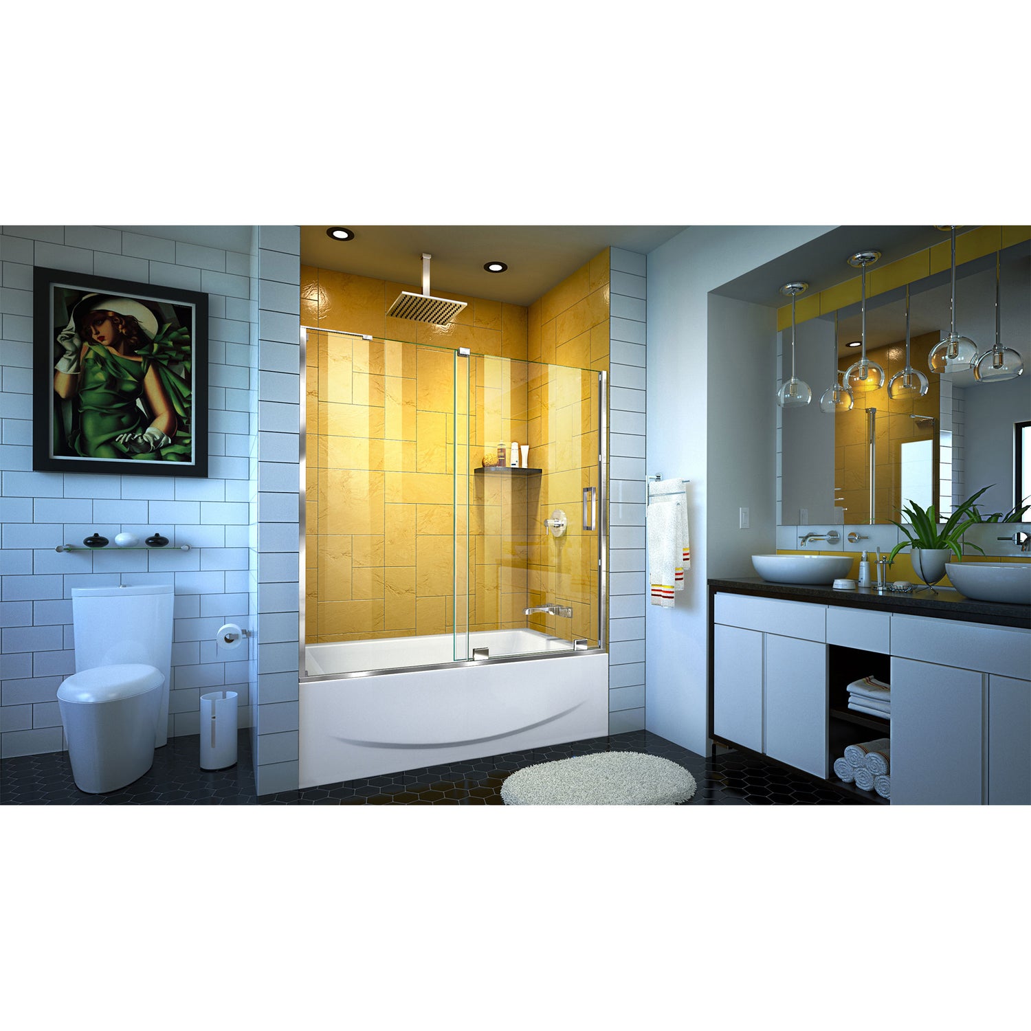 DreamLine Mirage-Z 56-60 in. W x 58 in. H Frameless Sliding Tub Door in Chrome