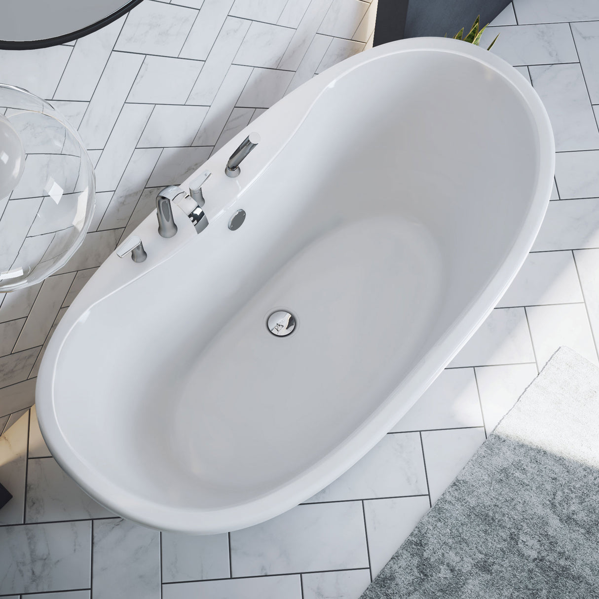 DreamLine Montego 60 in. L x 27 in. H White Acrylic Freestanding Bathtub