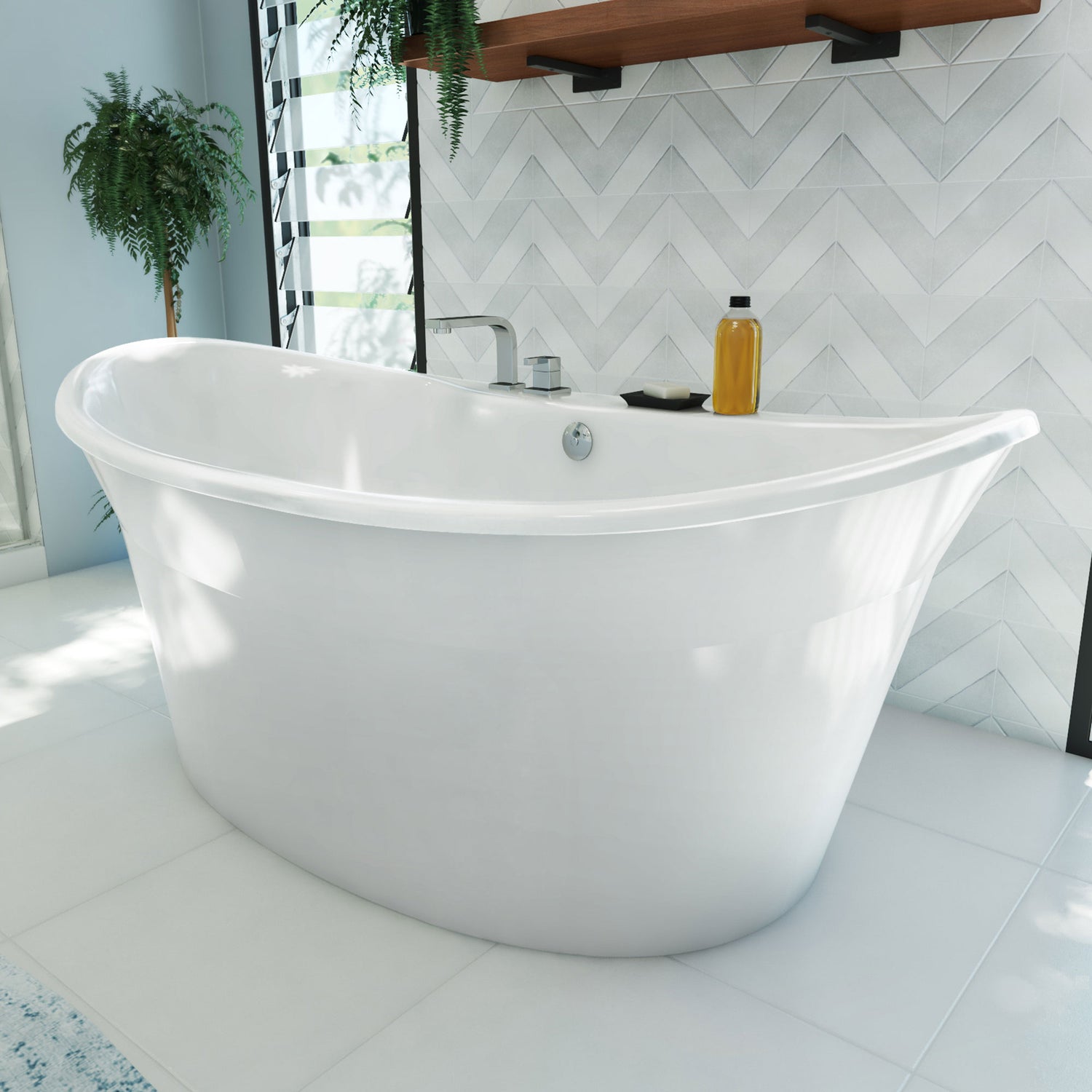 DreamLine Montego 66 in. L x 27 in. H White Acrylic Freestanding Bathtub