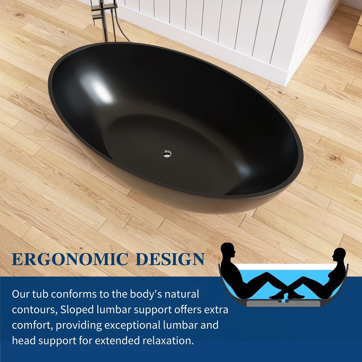 New England Home Goods Everest 67" Freestanding Tub in Black - Stone Resin Solid Surface