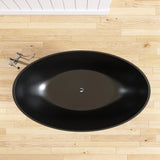New England Home Goods 67" Black Modern Freestanding Solid Surface Deep Soaking Bathtub for Two