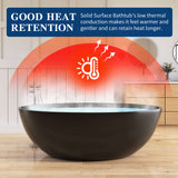New England Home Goods 67" Black Modern Freestanding Solid Surface Deep Soaking Bathtub for Two