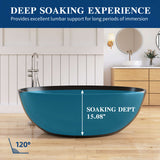 New England Home Goods 67" Black Modern Freestanding Solid Surface Deep Soaking Bathtub for Two