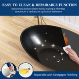 New England Home Goods 67" Black Modern Freestanding Solid Surface Deep Soaking Bathtub for Two