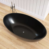 New England Home Goods 67" Black Modern Freestanding Solid Surface Deep Soaking Bathtub for Two
