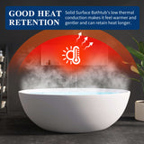 New England Home Goods 67" White Modern Freestanding Solid Surface Deep Soaking Bathtub for Two