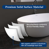 New England Home Goods 67" White Modern Freestanding Solid Surface Deep Soaking Bathtub for Two