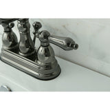 Water Onyx NB1600AL Two-Handle 3-Hole Deck Mount 4" Centerset Bathroom Faucet with Plastic Pop-Up, Black Stainless Steel