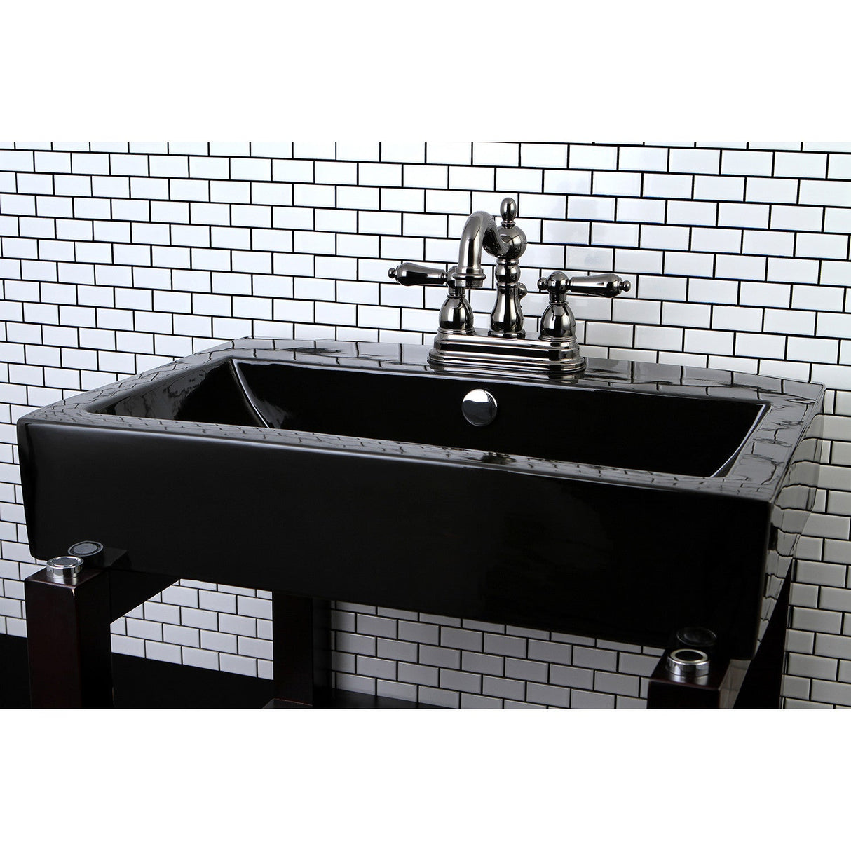 Water Onyx NB1600AL Two-Handle 3-Hole Deck Mount 4" Centerset Bathroom Faucet with Plastic Pop-Up, Black Stainless Steel