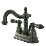 Water Onyx NB1600AL Two-Handle 3-Hole Deck Mount 4" Centerset Bathroom Faucet with Plastic Pop-Up, Black Stainless Steel