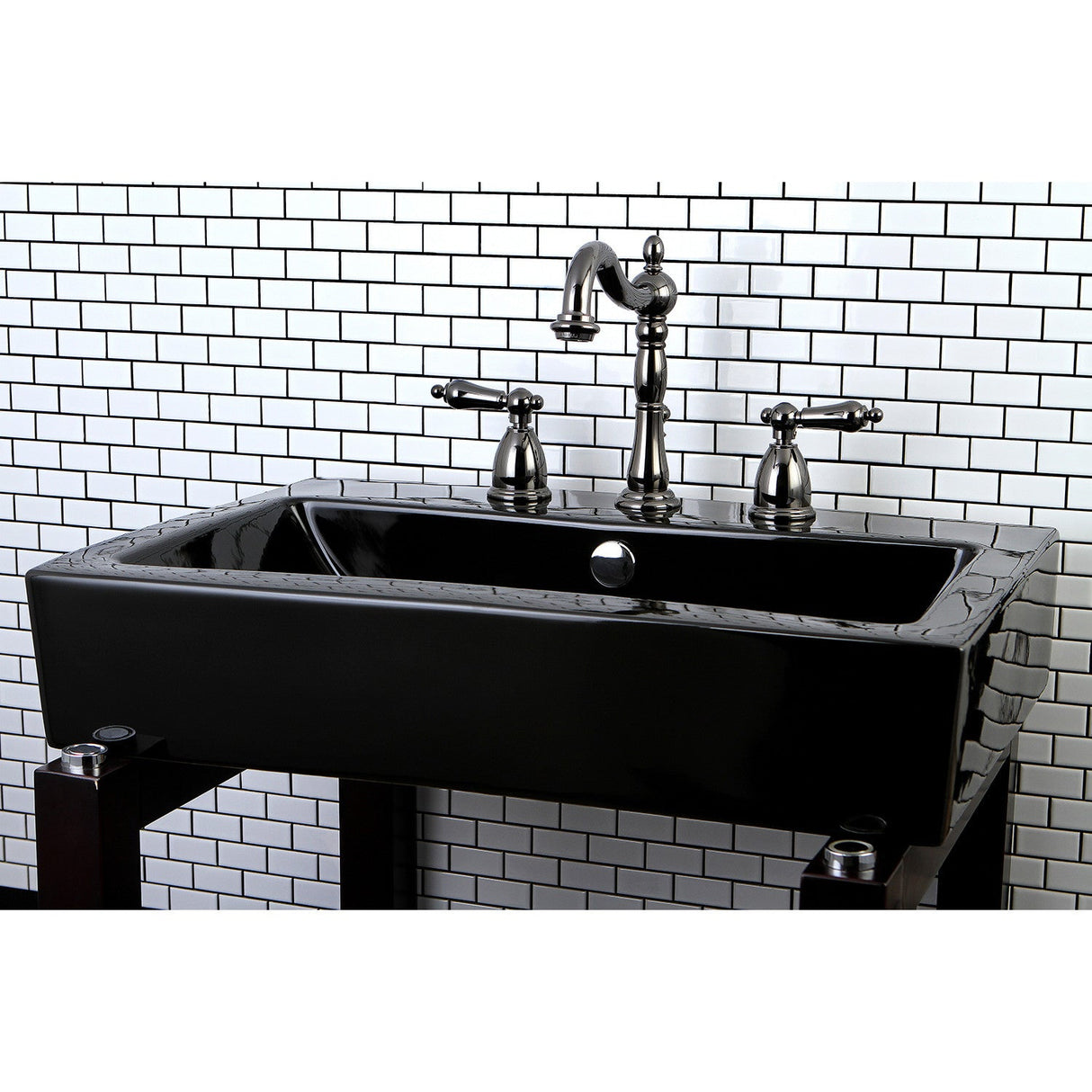 Water Onyx NB1970AL Two-Handle 3-Hole Deck Mount Widespread Bathroom Faucet with Brass Pop-Up, Black Stainless Steel