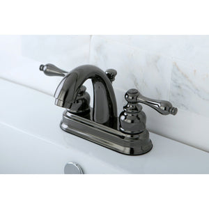 Water Onyx NB5610AL Two-Handle 3-Hole Deck Mount 4" Centerset Bathroom Faucet with Plastic Pop-Up, Black Stainless Steel