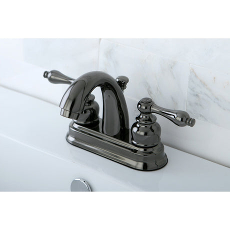 Water Onyx NB5610AL Two-Handle 3-Hole Deck Mount 4" Centerset Bathroom Faucet with Plastic Pop-Up, Black Stainless Steel