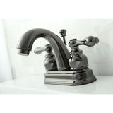 Water Onyx NB5610AL Two-Handle 3-Hole Deck Mount 4" Centerset Bathroom Faucet with Plastic Pop-Up, Black Stainless Steel