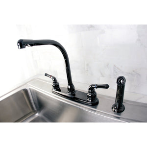 Water Onyx NB750SP Two-Handle 4-Hole Deck Mount 8" Centerset Kitchen Faucet with Side Sprayer, Black Stainless Steel