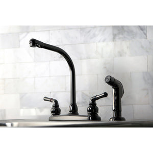 Water Onyx NB750SP Two-Handle 4-Hole Deck Mount 8" Centerset Kitchen Faucet with Side Sprayer, Black Stainless Steel