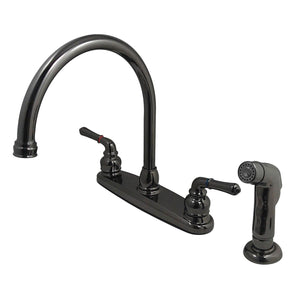 Water Onyx NB790SP Two-Handle 4-Hole Deck Mount 8" Centerset Kitchen Faucet with Side Sprayer, Black Stainless Steel