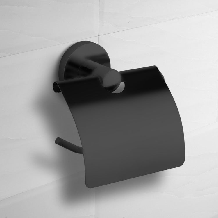 Toilet Paper Holder With Cover, Matte Black