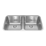 KINDRED ND1831UA-9N Reginox 30.88-in LR x 17.75-in FB x 8.5-in DP Undermount Double Bowl Stainless Steel Kitchen Sink In Linear Brushed Bowls  with Silk Finished Rim