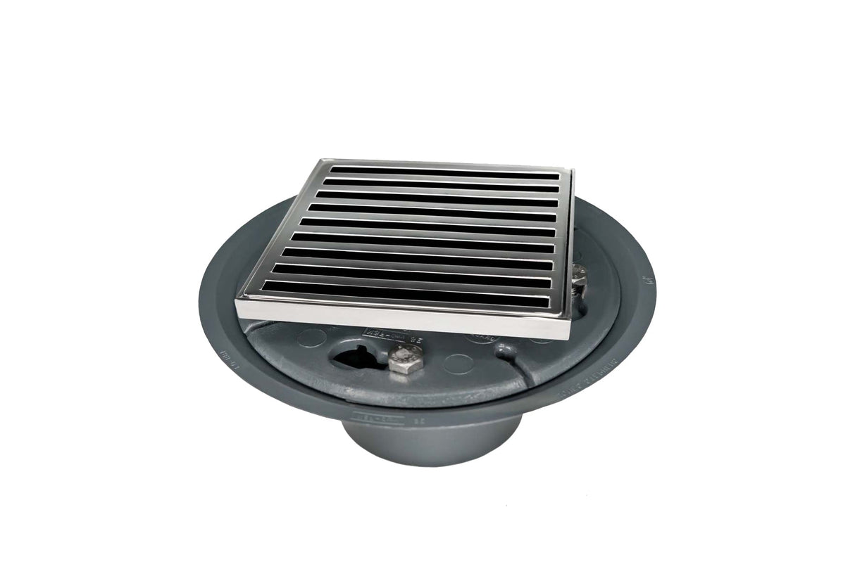 Infinity Drain ND 4-2A 4” x 4” ND 4 - Strainer - Lines Pattern & 2" Throat w/ABS Drain Body 2” Outlet