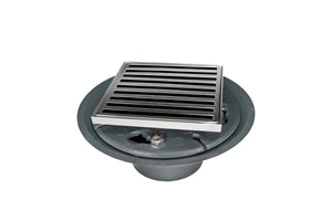Infinity Drain ND 4-2I 4” x 4” ND 4 - Strainer - Lines Pattern & 2" Throat w/Cast Iron Drain Body 2” Outlet