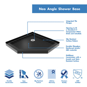 DreamLine Prism Plus 38 in. x 74 3/4 in. Frameless Neo-Angle Shower Enclosure in Chrome with Black Base