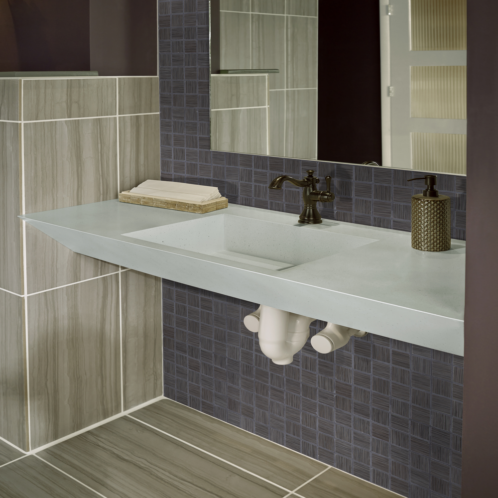 Focus Graphite 12"x12" Matte Porcelain Mesh-Mounted Mosaic Tile room shot bathroom view