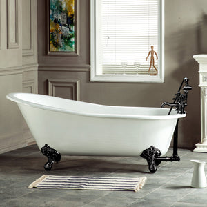 Aqua Eden NHVCT7D653129B0 62-Inch Cast Iron Single Slipper Clawfoot Tub with 7-Inch Faucet Drillings, White/Matte Black