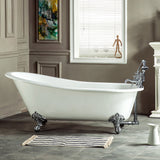 Aqua Eden NHVCT7D653129B1 62-Inch Cast Iron Single Slipper Clawfoot Tub with 7-Inch Faucet Drillings, White/Polished Chrome