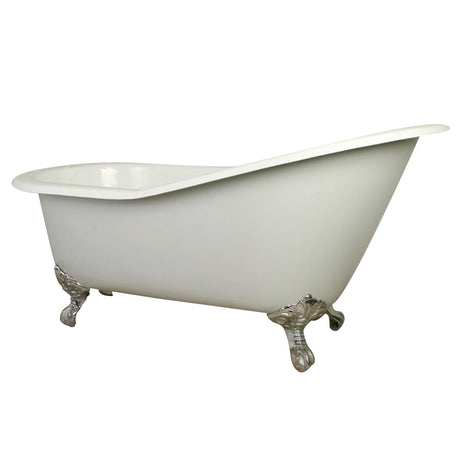 Aqua Eden NHVCT7D653129B1 62-Inch Cast Iron Single Slipper Clawfoot Tub with 7-Inch Faucet Drillings, White/Polished Chrome