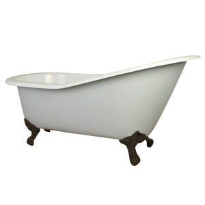 Aqua Eden NHVCT7D653129B6 62-Inch Cast Iron Single Slipper Clawfoot Tub with 7-Inch Faucet Drillings, White/Naples Bronze