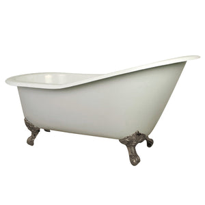 Aqua Eden NHVCT7D653129B8 62-Inch Cast Iron Single Slipper Clawfoot Tub with 7-Inch Faucet Drillings, White/Brushed Nickel