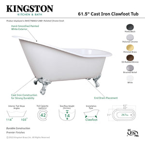 Aqua Eden NHVCTND653129B0 61-Inch Cast Iron Single Slipper Clawfoot Tub (No Faucet Drillings), White/Matte Black
