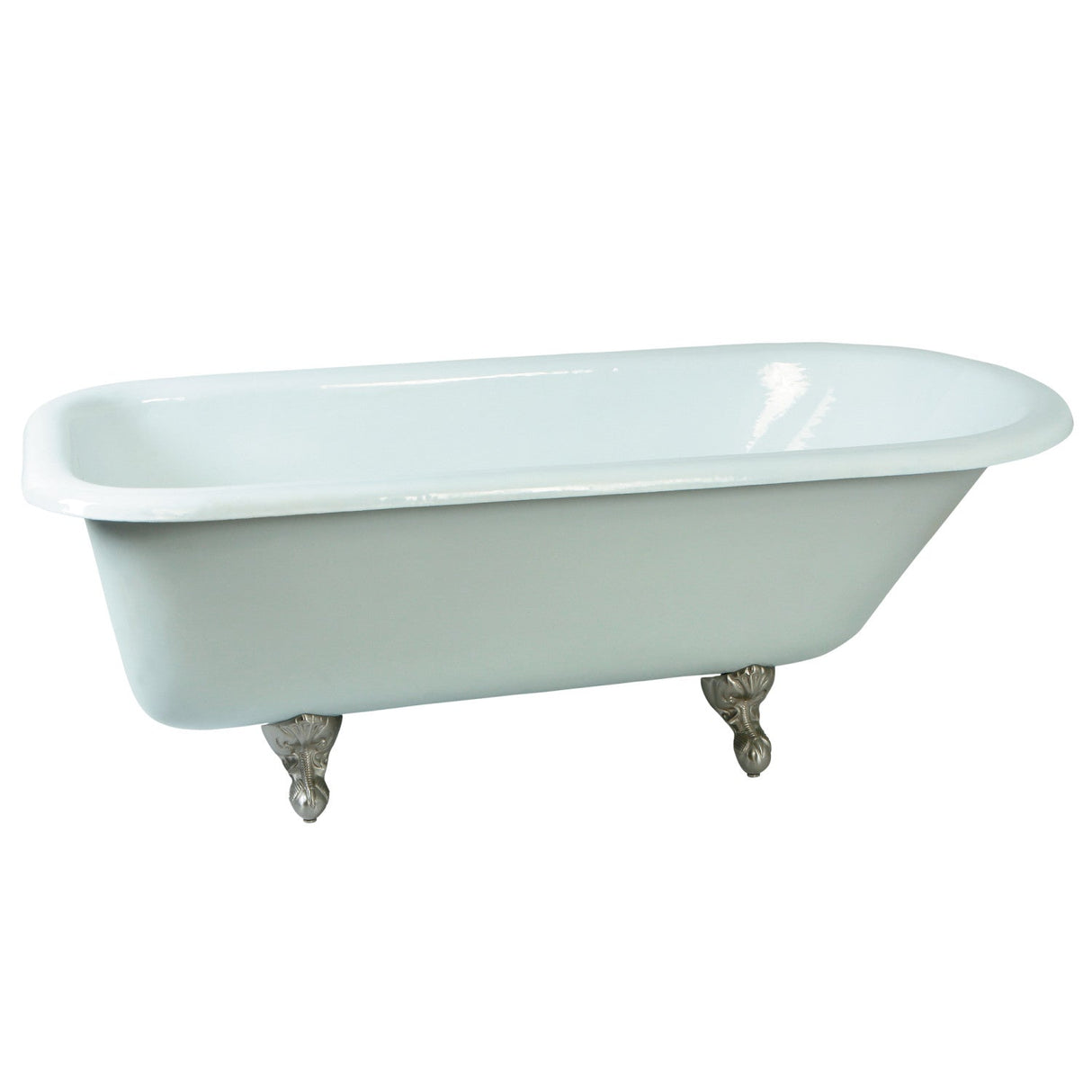 Aqua Eden NHVCTND673123T8 66-Inch Cast Iron Roll Top Clawfoot Tub (No Faucet Drillings), White/Brushed Nickel