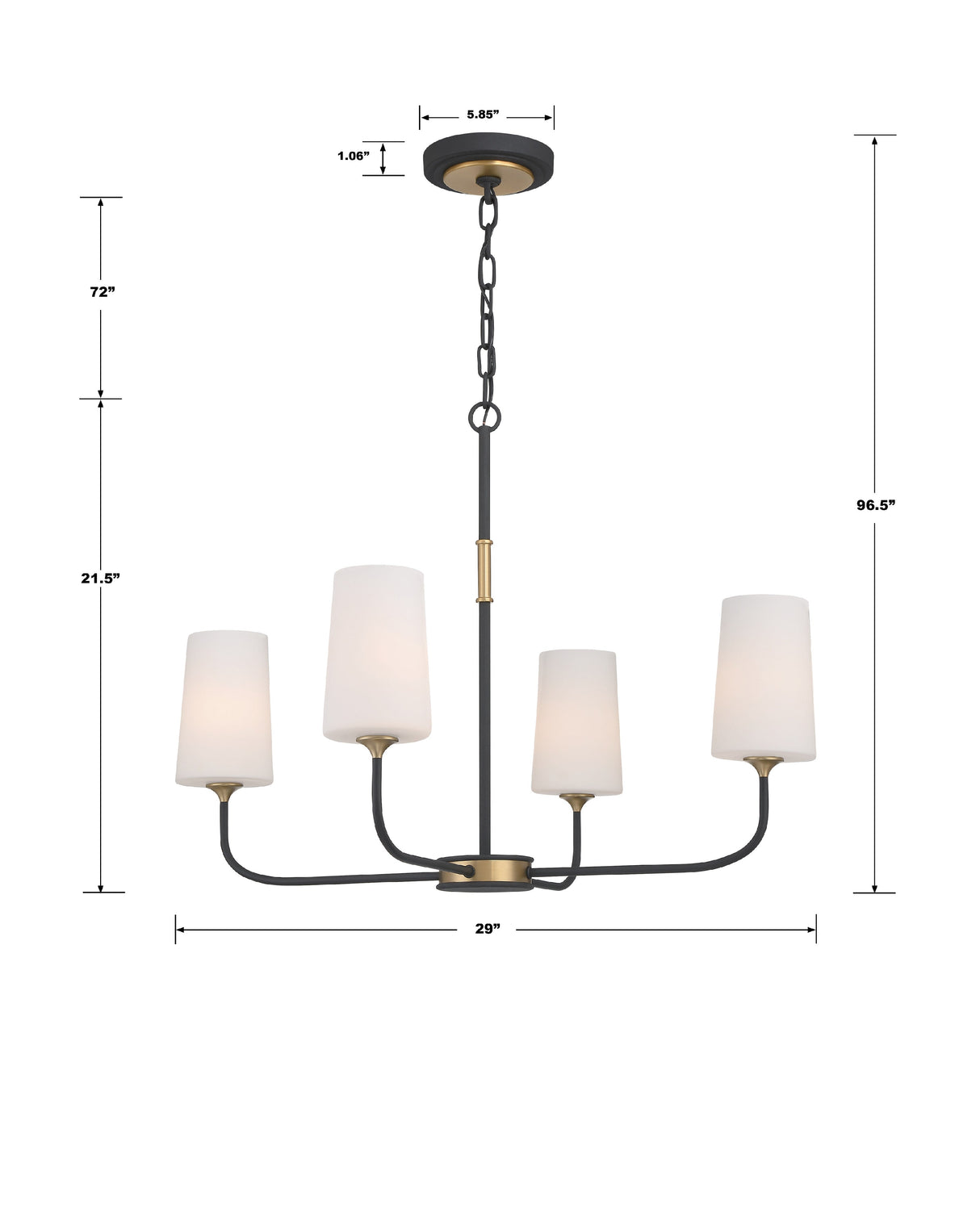 Niles 4 Light Black Forged + Modern Gold Chandelier NIL-70014-BF-MG