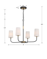 Niles 4 Light Black Forged + Modern Gold Chandelier NIL-70014-BF-MG