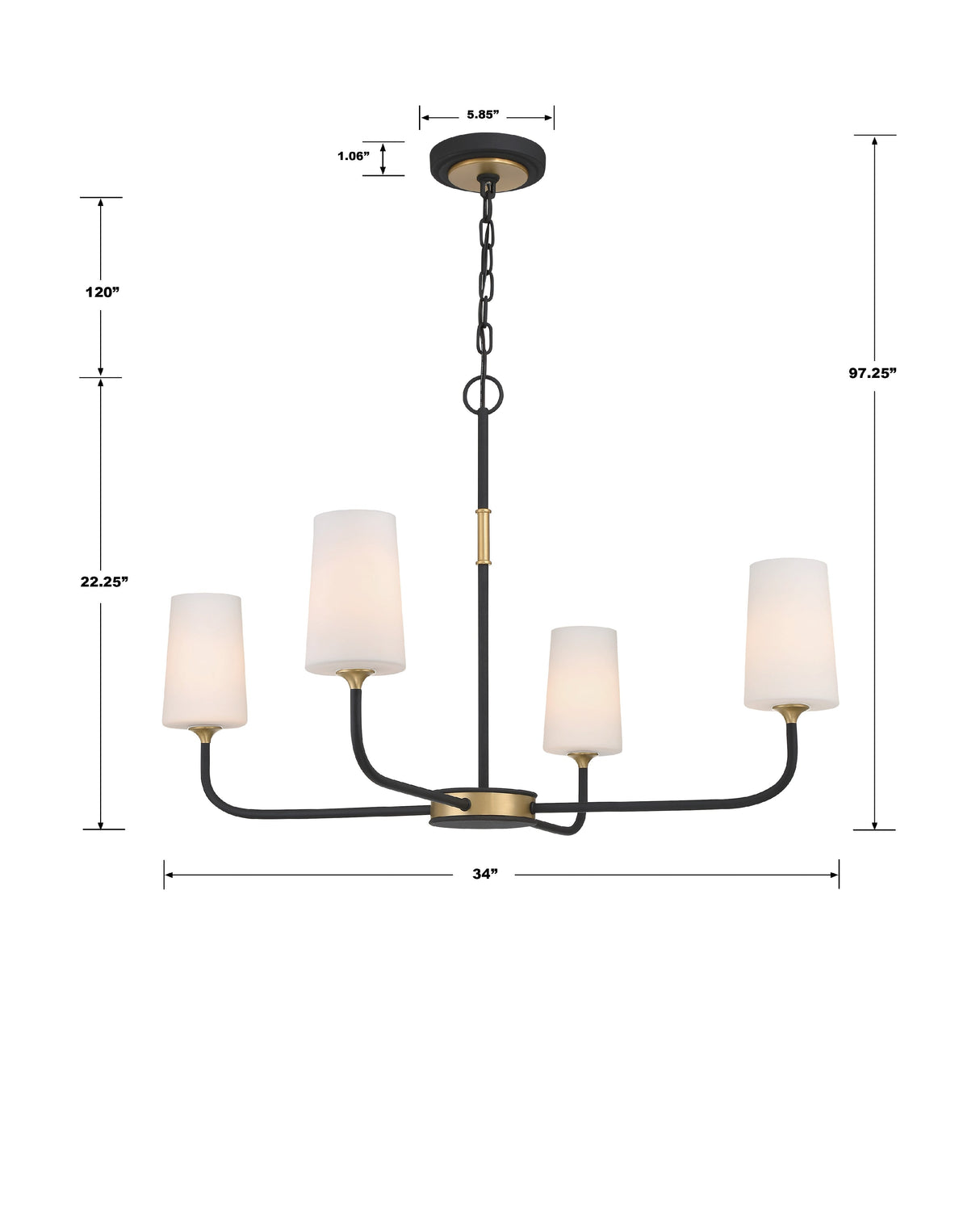 Niles 4 Light Black Forged + Modern Gold Chandelier NIL-70015-BF-MG