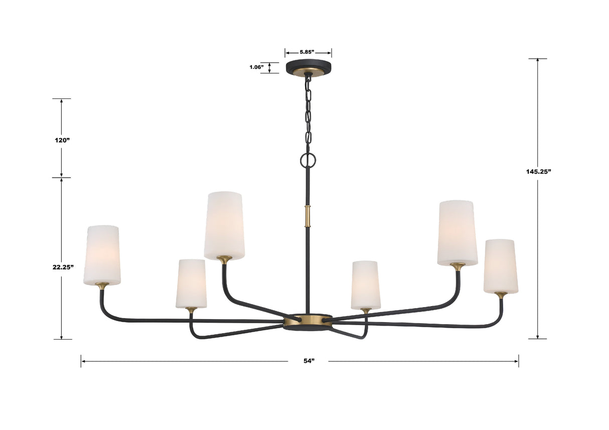 Niles 6 Light Black Forged + Modern Gold Chandelier NIL-70016-BF-MG