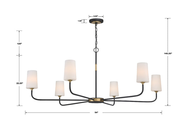 Niles 6 Light Black Forged + Modern Gold Chandelier NIL-70016-BF-MG