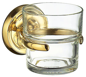 Smedbo Villa Holder with Clear Glass Tumbler in Polished Brass