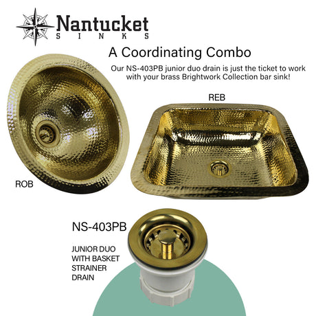 Nantucket Sinks 2.75 inch Junior Duo Bar Sink Drain In Polished Brass NS-403PB
