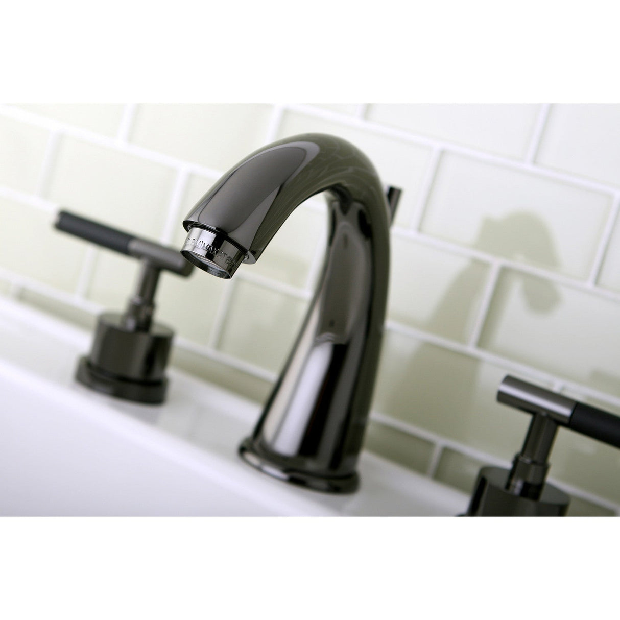 Water Onyx NS2960DKL Two-Handle 3-Hole Deck Mount Widespread Bathroom Faucet with Brass Pop-Up, Black Stainless Steel