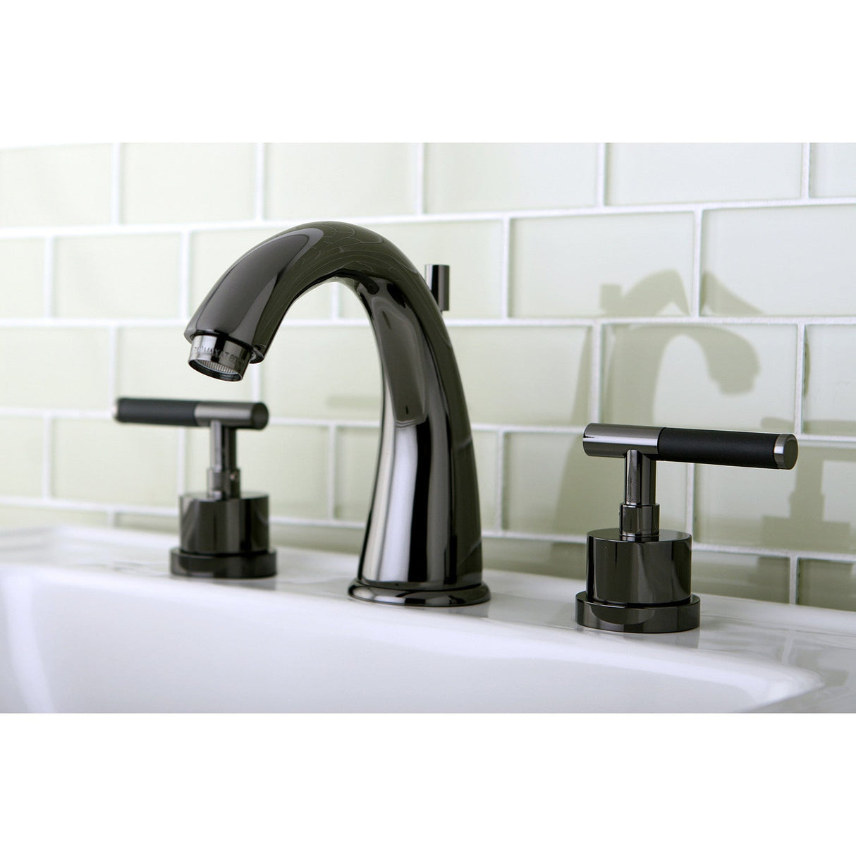 Water Onyx NS2960DKL Two-Handle 3-Hole Deck Mount Widespread Bathroom Faucet with Brass Pop-Up, Black Stainless Steel