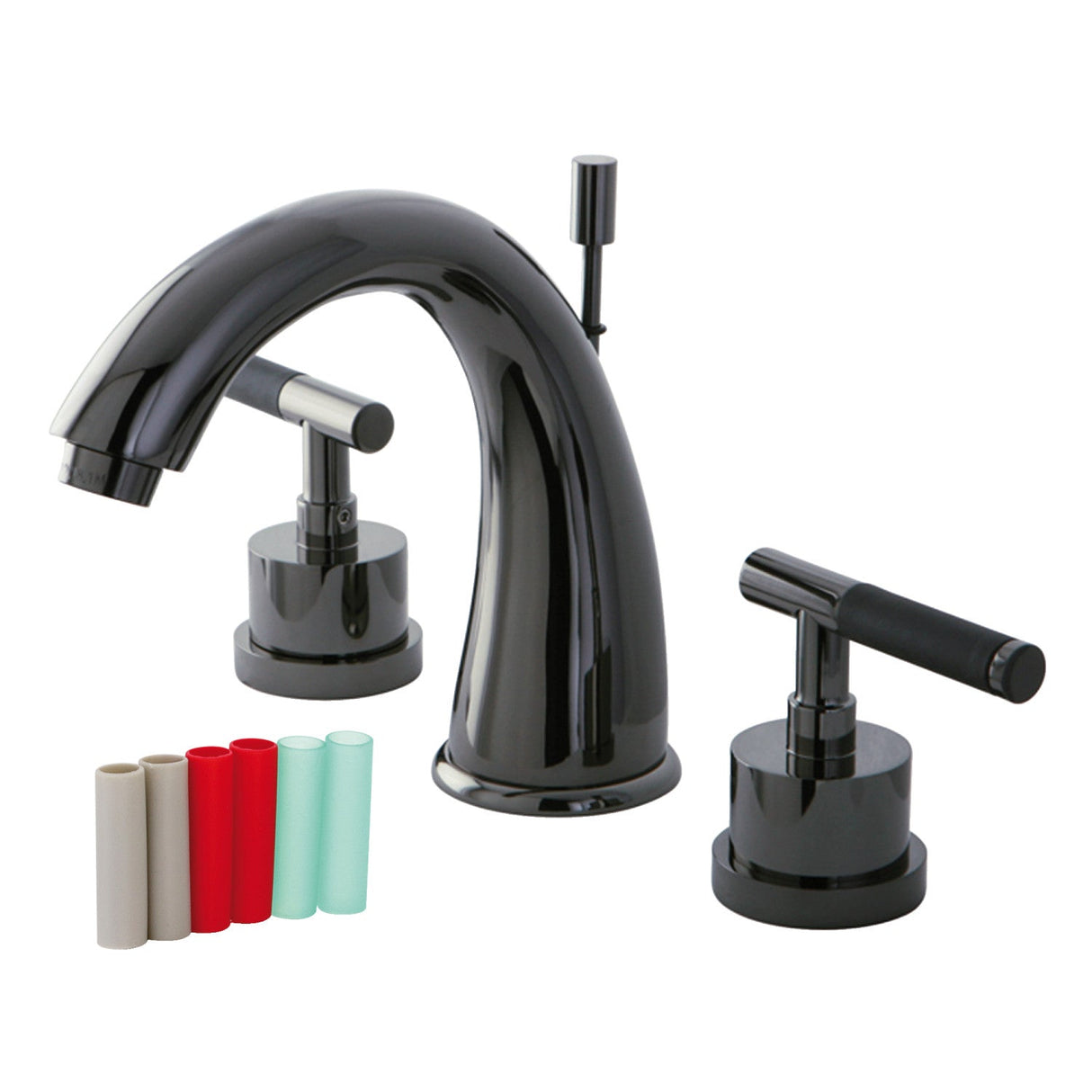 Water Onyx NS2960DKL Two-Handle 3-Hole Deck Mount Widespread Bathroom Faucet with Brass Pop-Up, Black Stainless Steel