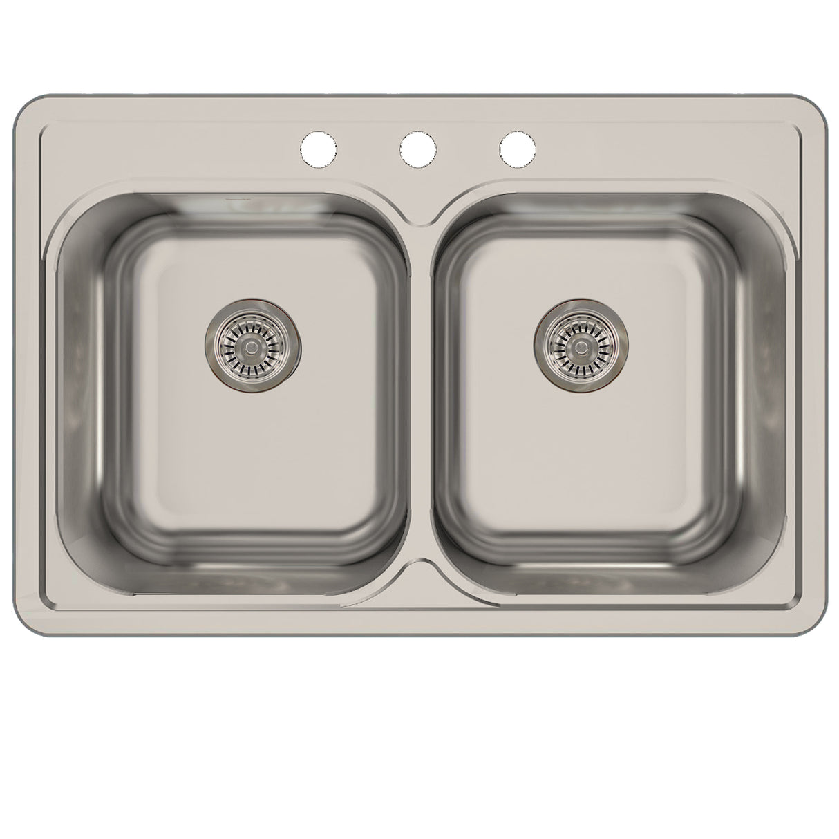 Nantucket Sinks' NS3322-DE - 33 Inch Double Bowl Equal Self Rimming Stainless Steel Drop In Kitchen Sink, 18 Gauge