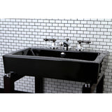 Water Onyx NS4463AL Two-Handle 3-Hole Deck Mount Widespread Bathroom Faucet with Brass Pop-Up, Polished Chrome/Black Stainless Steel