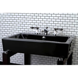 Water Onyx NS4463AL Two-Handle 3-Hole Deck Mount Widespread Bathroom Faucet with Brass Pop-Up, Polished Chrome/Black Stainless Steel