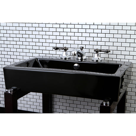 Water Onyx NS4463AL Two-Handle 3-Hole Deck Mount Widespread Bathroom Faucet with Brass Pop-Up, Polished Chrome/Black Stainless Steel