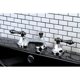 Water Onyx NS4463AL Two-Handle 3-Hole Deck Mount Widespread Bathroom Faucet with Brass Pop-Up, Polished Chrome/Black Stainless Steel